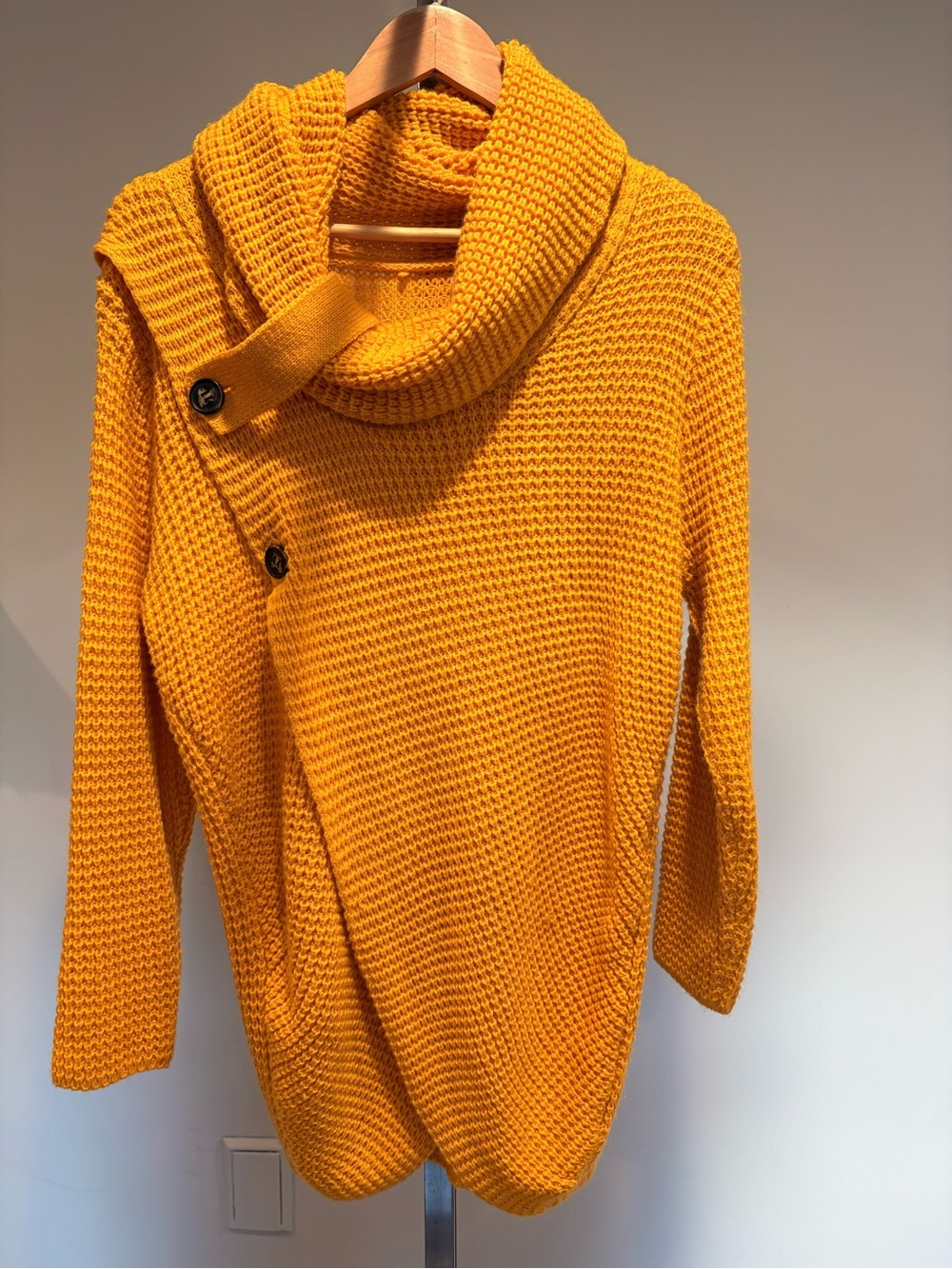 Cozy Women's Mustard Knit Button-Detail Sweater
